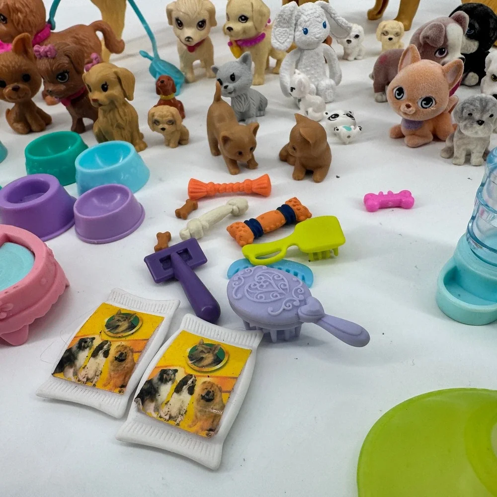 Barbie Mattel Pet Figure Accessory Lot Dogs Cats Puppies Flocked Kidcore Toy Set